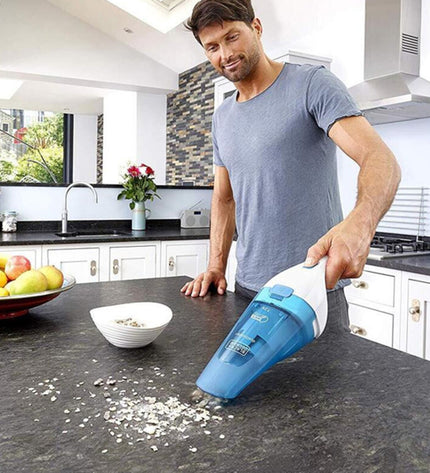 Black & Decker cyclonic handheld vacuum cleaner, black and silver, 0.38L capacity, low noise level, compact design for home cleaning