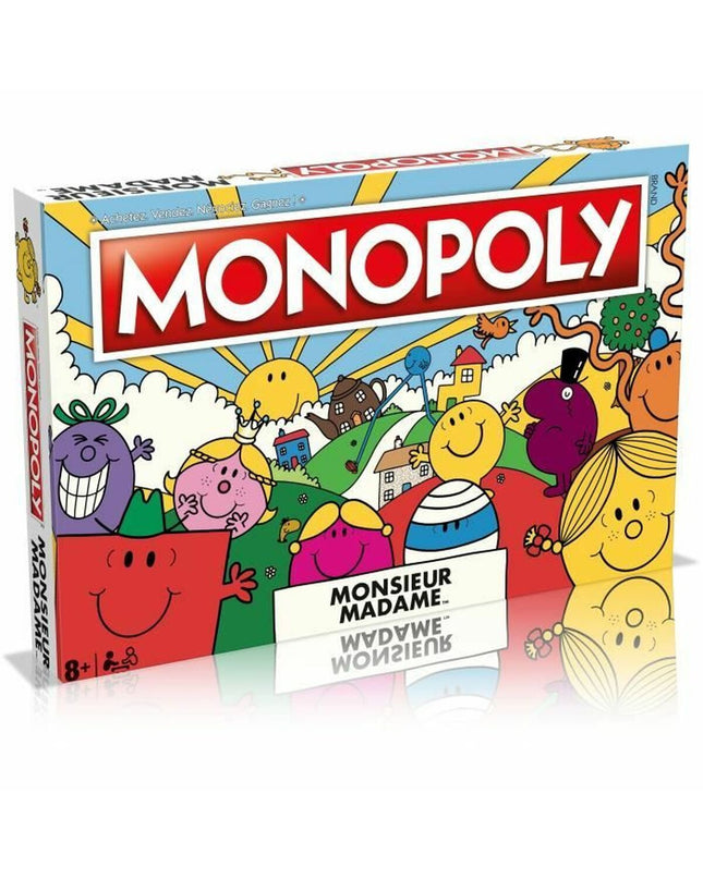 Winning Moves Monopoly Monsieur Madame board game with colorful game pieces and illustrated characters on the box.