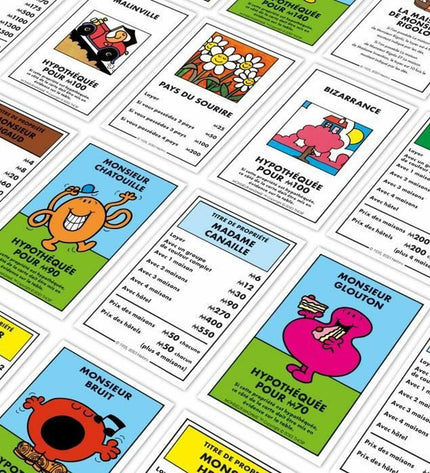 Winning Moves Monopoly Monsieur Madame board game showing colorful game box and playful cartoon characters.