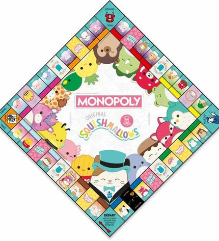 Winning Moves Monopoly squishmallows toy, soft plush game-themed collectible with Monopoly branding and colorful design.