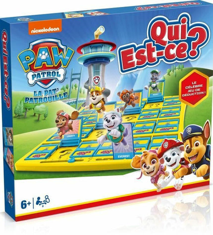 Winning Moves La Pat'Patrouille qui est ? children's game with colorful character cards and game pieces for kids.