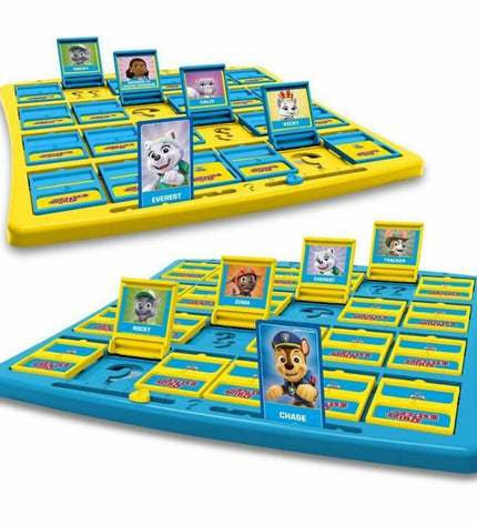 Winning Moves La Pat'Patrouille Qui Est-Il? board game with colorful character cards and game components for children.