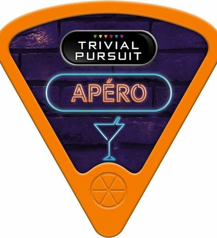 Trivial Pursuit Apéro trivia game with questions and answers, featuring colorful game pieces and cards for fun social play.