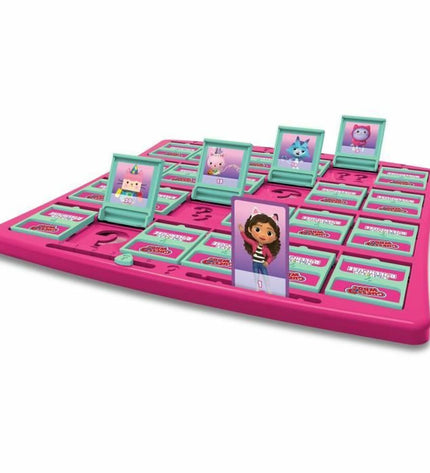 Winning Moves Who is it? Gabby and the Magic House game featuring colorful game pieces and a vibrant Gabby's Dollhouse theme.