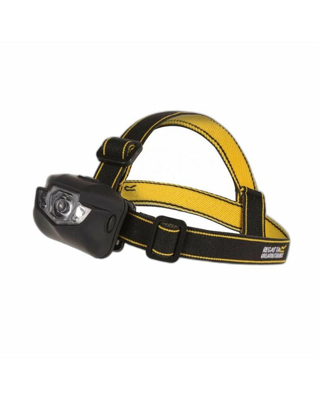 Regatta Cree 5-LED black headlamp for outdoor activities, camping, and hiking, with adjustable strap and bright LED lights.