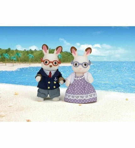 Sylvanian Families Grandparents Rabbit Chocolate action figure in colorful toy set, part of the Sylvanian Families play and game collection.