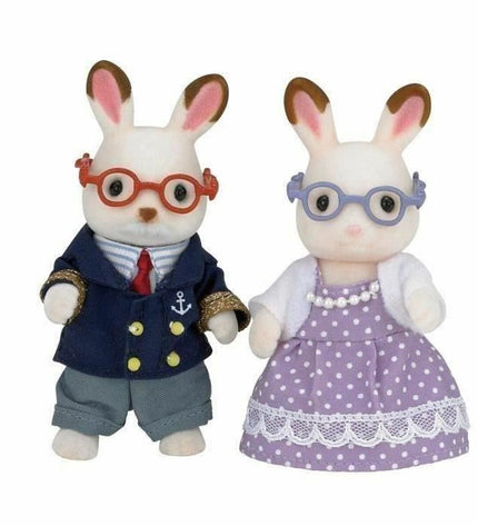 Sylvanian Families Grandparents Rabbit Chocolate action figure from the playset, detailed plush toy for children’s imaginative play.