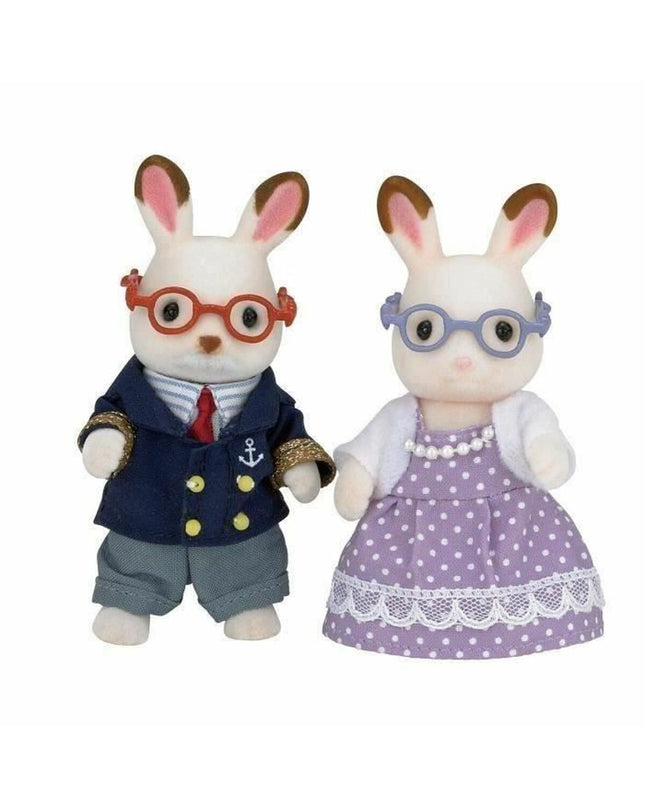 Sylvanian Families Grandparents Rabbit Chocolate action figure from the playset, detailed plush toy for children’s imaginative play.