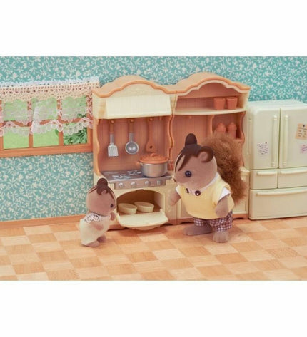 Sylvanian Families Fitted Kitchen action figure set with toy kitchen appliances and accessories for imaginative play.