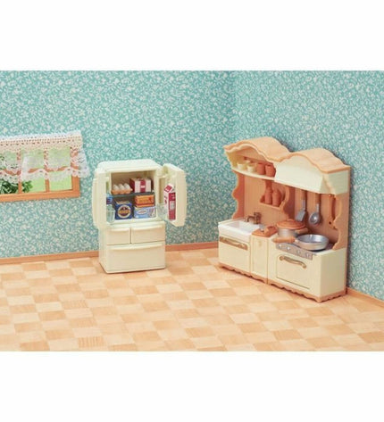 Sylvanian Families Fitted Kitchen playset with detailed miniature kitchen furniture and accessories for dolls and action figures.