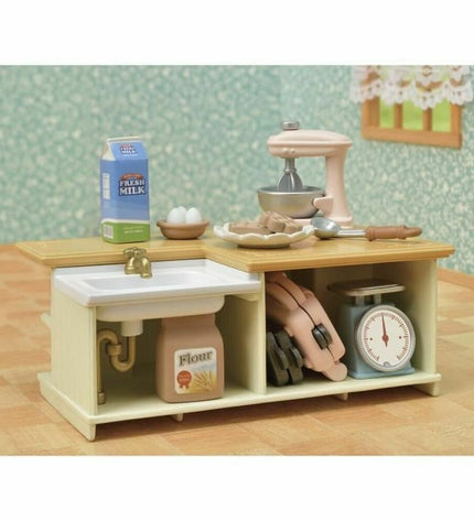 Sylvanian Families Kitchen Land action figure set with miniature furniture and characters for imaginative play.