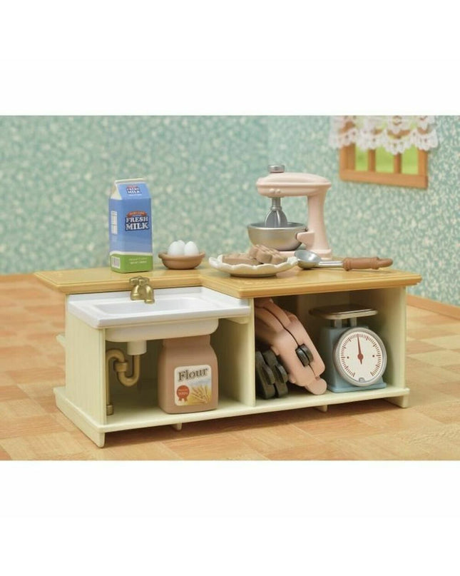 Sylvanian Families Kitchen Land action figure set with miniature furniture and characters for imaginative play.