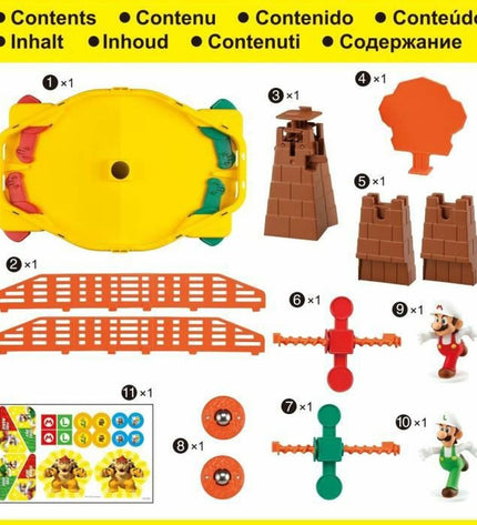 Super Mario Fire Mario Stadium board game featuring Fire Mario character and colorful game components for kids and fans.