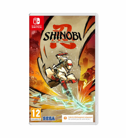 SEGA Shinobi Art of Vengeance Switch video game for plug-and-play console, featuring artwork on the game cartridge.