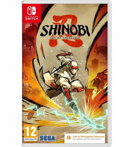 SEGA Shinobi Art of Vengeance Switch videogame cartridge for plug-and-play console, featuring action game art on the label.