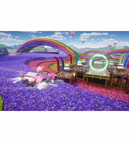 SEGA Sonic Racing CrossWorlds Switch video game cartridge for Plug & Play game console, featuring Sonic characters and colorful cover art.