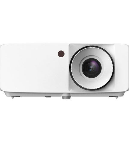 Optoma E9PD7KK11EZ1 WXGA projector with 4000 lumens, displaying a bright image on a wall in a home cinema setup.