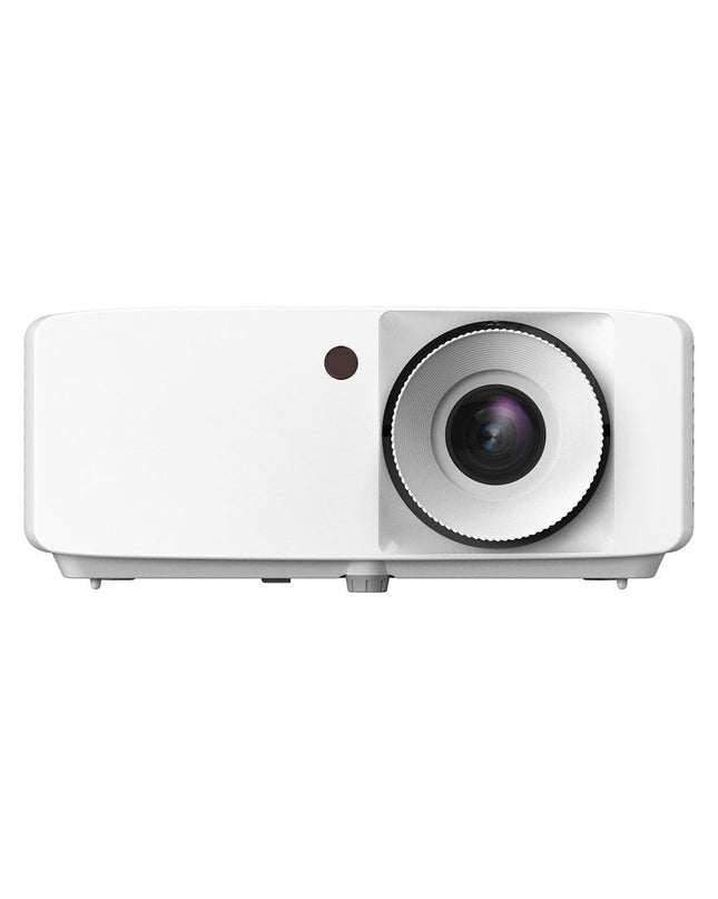 Optoma E9PD7KK11EZ1 WXGA projector with 4000 lumens, displaying a bright image on a wall in a home cinema setup.
