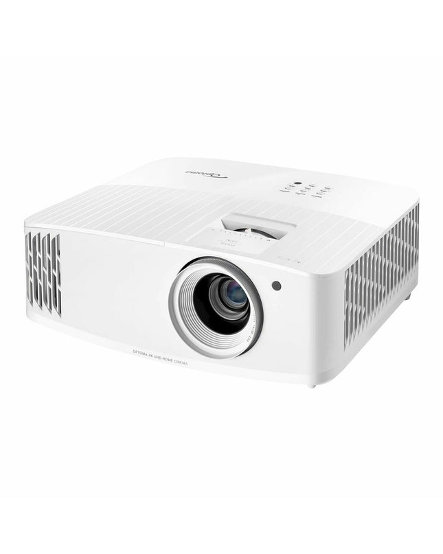 Optoma UHD38X 4K projector with 4000 lumens displaying vibrant images in a home theater setup.