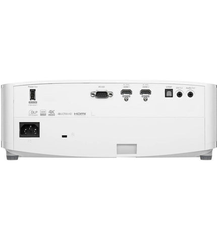 Optoma E9PV7KJ01EZ1 3600 lm 4K projector showing a vibrant image on a wall in a home theater setup.
