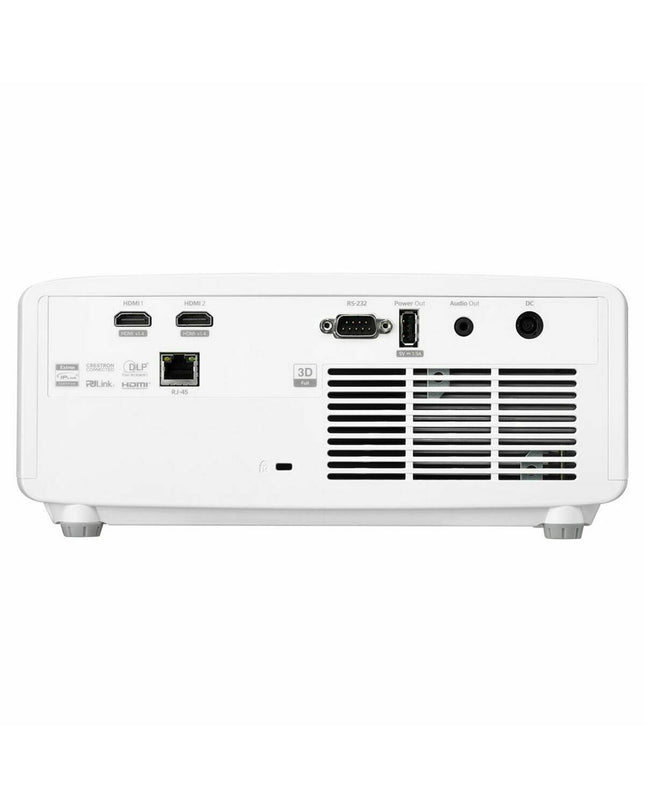 Optoma ZX350ST XGA projector displaying a bright image on a screen, compact electronic device for TV and home theater use.