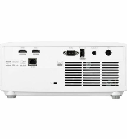 Optoma ZW350ST WXGA projector displaying a bright, clear image in a home theater setup with electronic equipment.