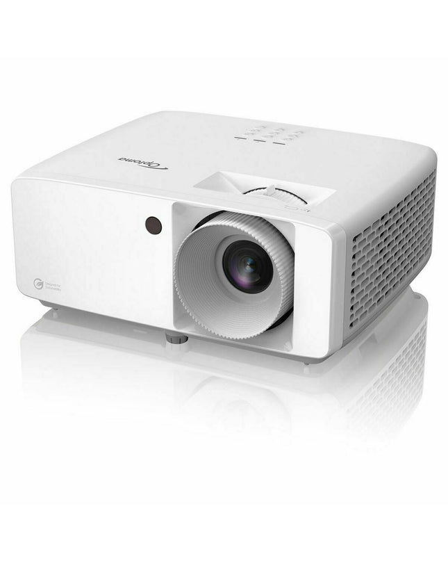 Optoma E9PD7L321EZ1 projector displaying a Full HD 1920x1080 image with 4500 lumens brightness, ideal for home theater setup.