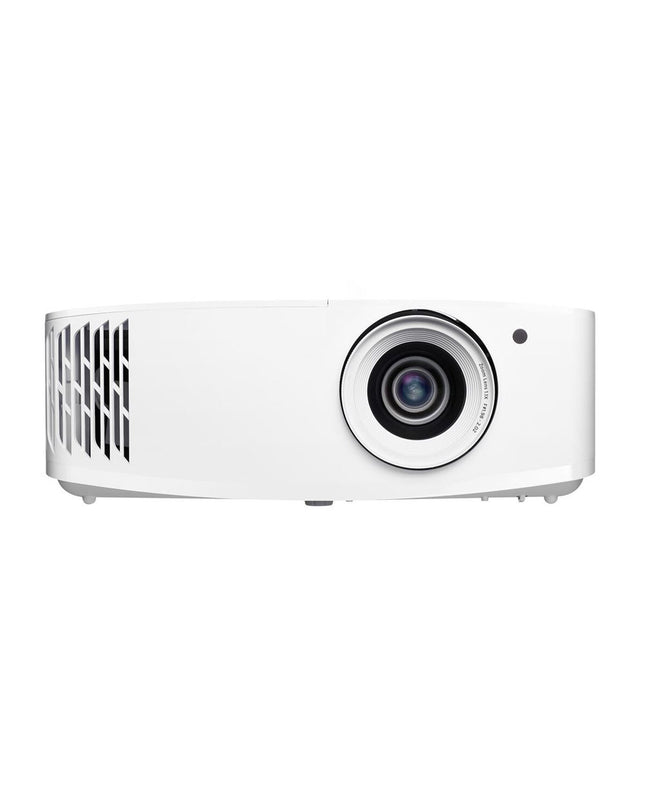 Optoma projector A9PV7GL06AZ6 displaying a bright, high-resolution 3840 x 2160 px image for home theater and electronics use.