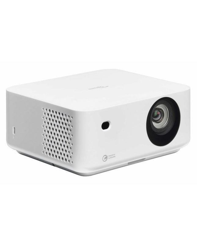 Optoma ML1080 projector displaying a Full HD 1920x1080 image with 1200 lumens brightness, in a home theater setup.