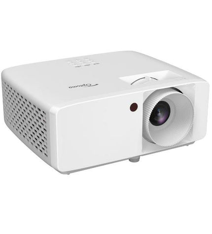 Optoma HZ40HDR HD projector showing a vibrant image on a screen with 1920x1080 resolution and 4000 lumens brightness.
