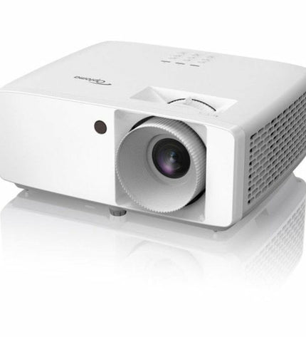 Optoma HZ40HDR projector showing a bright HD image with 1920x1080 resolution and 4000 lumens for home cinema use