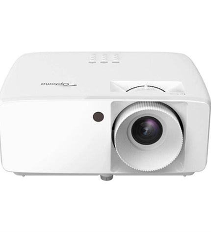 Optoma ZW335e WXGA projector for home theater and electronics, featuring a sleek design and lens in a well-lit room setting.