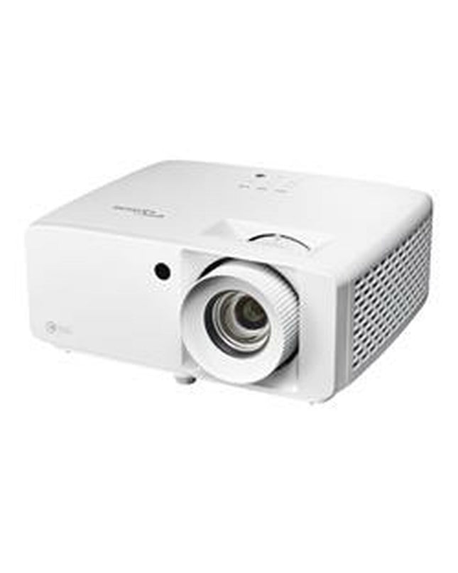 Optoma ZK450 4200 Lm 4K UHD projector showing projected image with sleek black design for home cinema and electronics use.