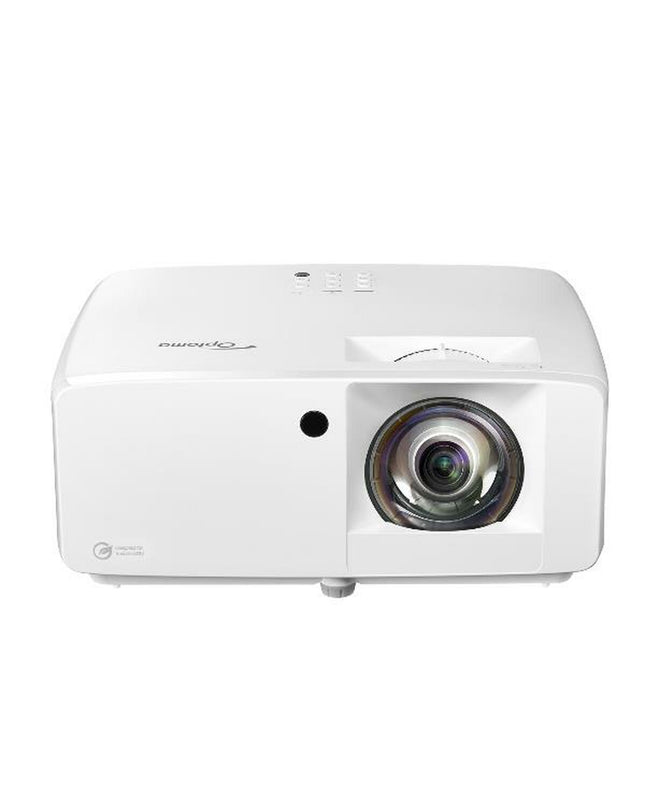 Optoma E9PD7LD11EZ1 4K Ultra HD projector displaying a bright, detailed image in a home theater setup.