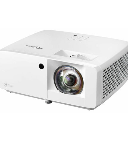 Optoma UHZ35ST 4K Ultra HD projector displaying a bright, detailed image with 3500 lumens in a home theater setup.