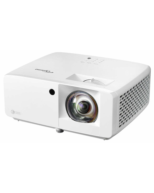 Optoma UHZ35ST 4K Ultra HD projector displaying a bright, detailed image with 3500 lumens in a home theater setup.