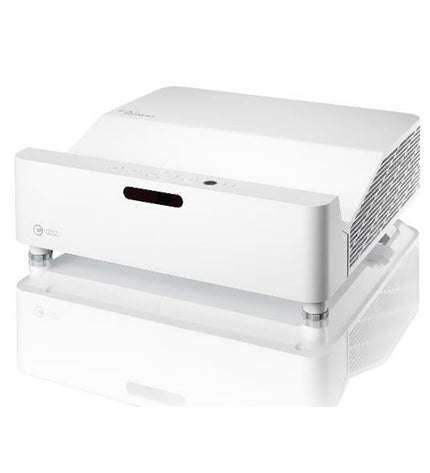 Optoma E9PD7M601EZ1 projector with 4000 lumens and 1080p resolution, showcasing its sleek electronic design for home cinema use.