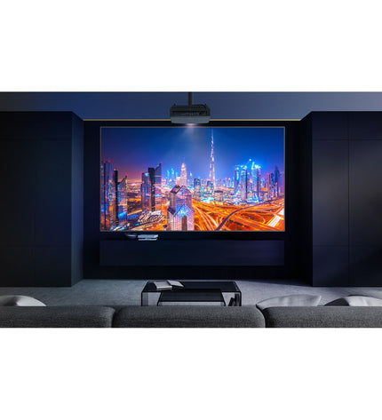 Optoma E3P7N71E111 4K Ultra HD projector with 5000 lumens, full HD display, ideal for home theater and electronics setup.