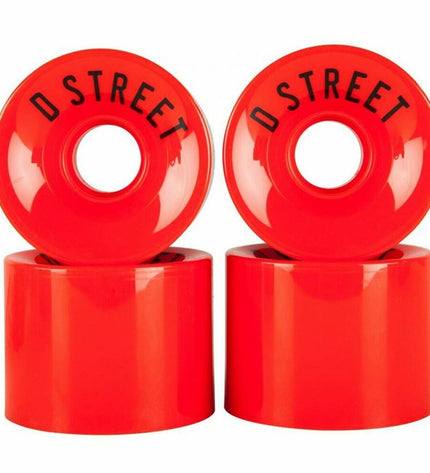 Dstreet DST-SKW-0001 59mm red wheel for urban mobility and outdoor sports, shown with a close-up of the wheel's tread and side profile.
