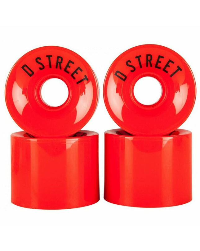 Dstreet DST-SKW-0001 59mm red wheel for urban mobility and outdoor sports, shown with a close-up of the wheel's tread and side profile.