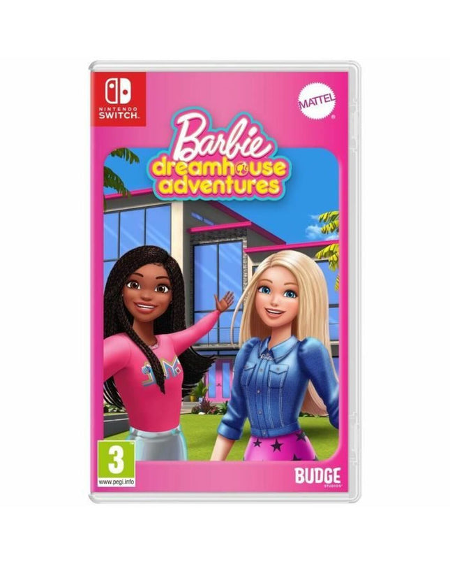 Barbie Dreamhouse Adventures Switch video game cartridge for electronic plug-and-play console, featuring Barbie branding and colorful packaging.