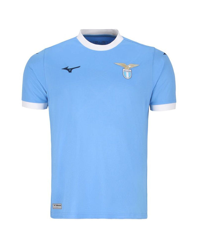 Mizuno Lazio Home men's football T-shirt with short sleeves, sport and outdoor football apparel in blue with team logo.