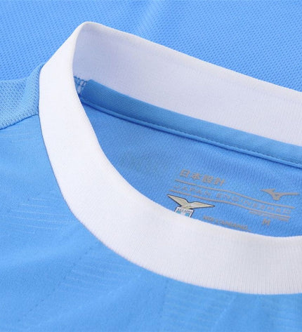 Mizuno Lazio Home men's football T-shirt with short sleeves, sportswear for outdoor soccer, navy blue with team logo details.
