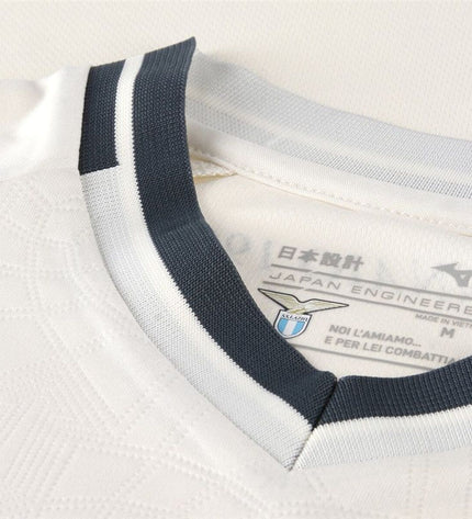 Mizuno Lazio Away white men's football T-shirt with short sleeves, sports and outdoor apparel for soccer enthusiasts.