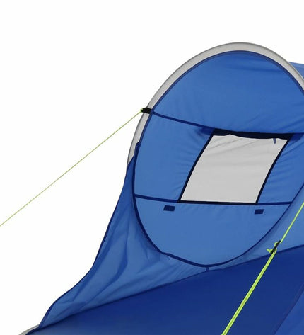 Blue multicolour Regatta Tahiti PopShelter kampeertent set up outdoors, suitable for camping and outdoor activities.