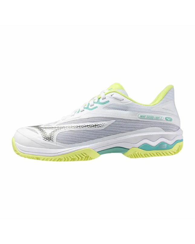 Adult Mizuno Wave Exceed Light 2 CC tennis shoes in white, designed for sports and outdoor tennis activities.