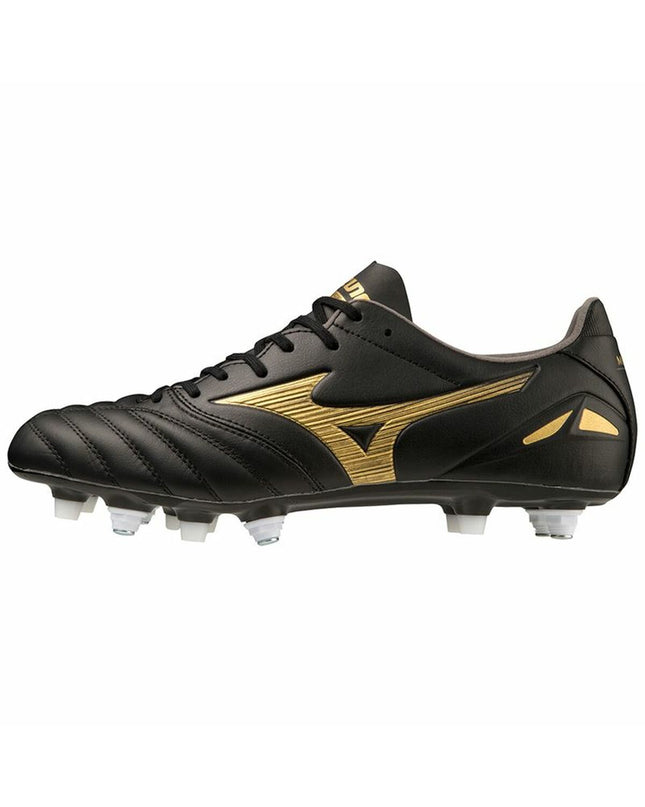 Mizuno Morelia Neo IV Pro adult football boots for outdoor soccer, black with white accents, lightweight and durable design