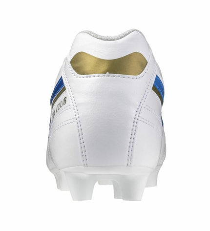 White Mizuno Morelia II Club adult football boots for outdoor soccer, featuring a sleek design and durable construction.