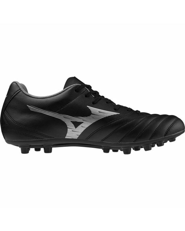 Black Mizuno Monarcida Neo III Select football shoes for adults, designed for outdoor soccer with lightweight support.