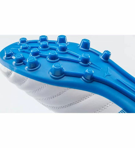 Mizuno Monarcida Neo III Select Ag adult football shoes in indigo, designed for outdoor soccer with durable synthetic uppers.